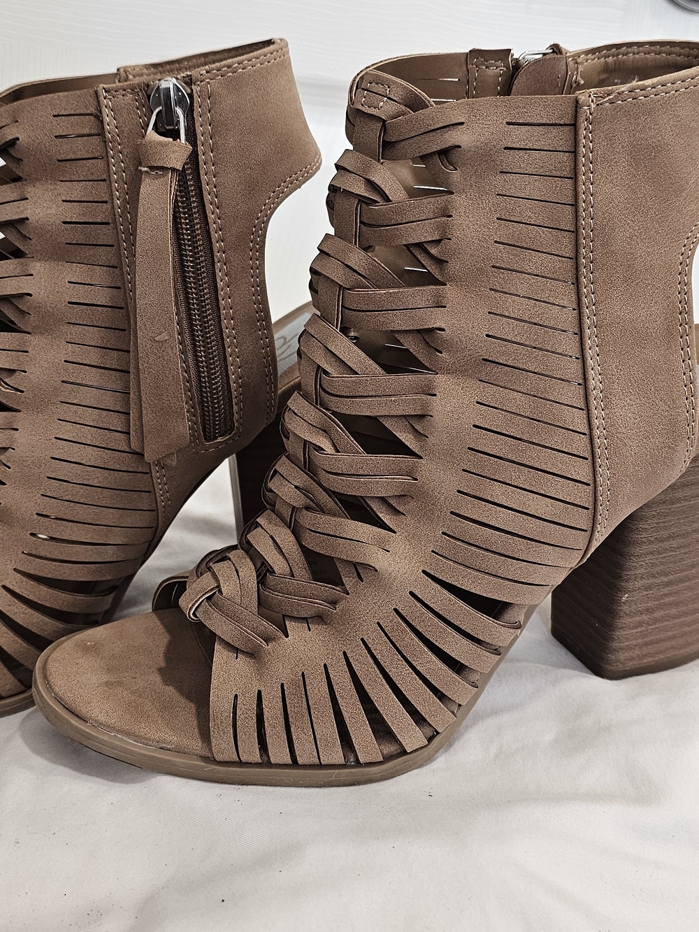 Dolce Vita Taupe Cutout Lace-Up Ankle Booties